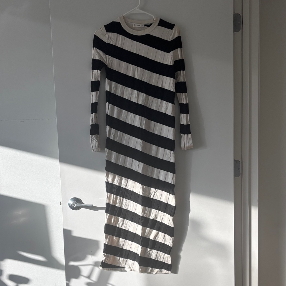Mango Black and White Striped Long Sleeve Maxi Dress